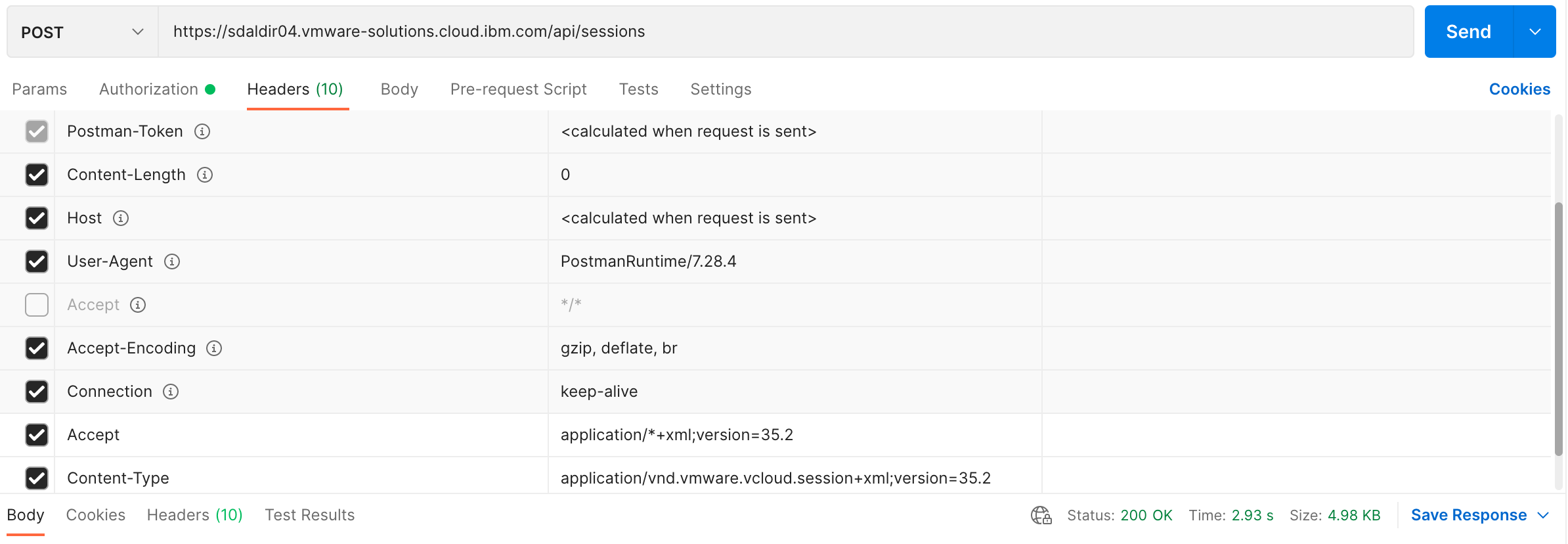 POST vCD API Sessions Headers